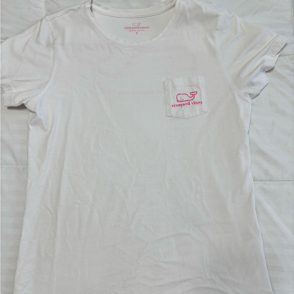Vineyard Vines White Tee with Pink Whale Logo